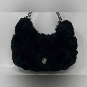 Kurt Geiger Black Faux Fur Shoulder Bag with Chain Strap